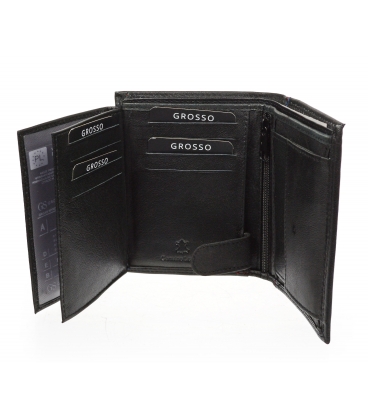 Pánska kožená čierna peňaženka s farebným prešívaním AM-10-047 BLACK