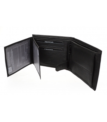 Pánska kožená čierna peňaženka s farebným prešívaním AM-10-049 BLACK