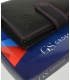 Pánska kožená čierna peňaženka s farebným prešívaním AM-10-050 BLACK