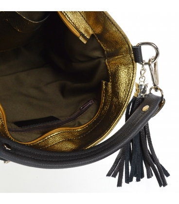 Zlatá priestranná kabelka s čiernymi rúčkami V18SM042gld - GROSSO