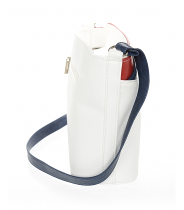 Bielo-modro-červená elegantná crossbody kabelka s ozdobným lemom KMM111