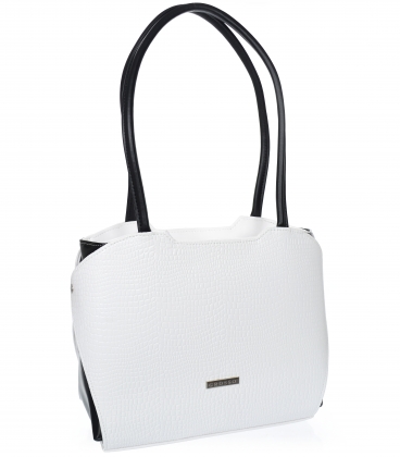 Bílo černá vyztužená kabelka s kroko vzorem a dlouhými ramínky 19V0010- Grosso