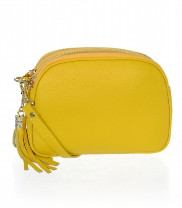 Žlutá kožená crossbody kabelka se střapcem KM062yellow - GROSSO