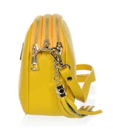 Sárga bőr crossbody kézitáska bojttal KM062yellow - GROSSO