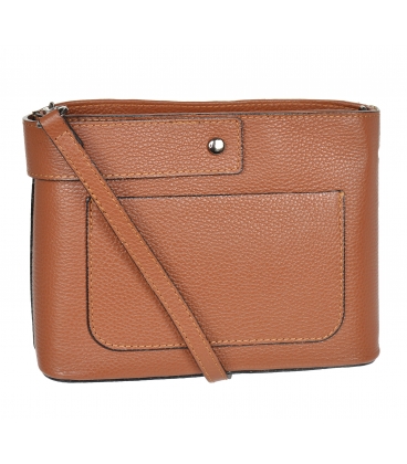 Hnedá kožená jednoduchá crossbody kabelka KM059brown - GROSSO