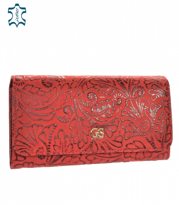 Women's matt red lacquered wallet with a shiny GROSSO floral pattern