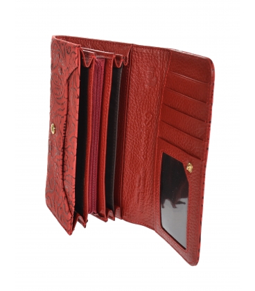 Dámska matná červená lakovaná peňaženka s lesklým kvetinovým vzorom GROSSO