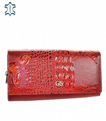 Dámská lakovaná červeno černá peněženka s lesklým květinovým vzorem GROSSO