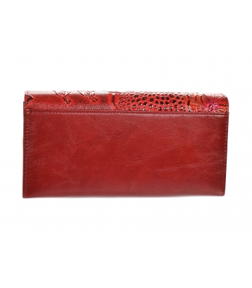 Women's lacquered red-black wallet with a shiny GROSSO floral pattern