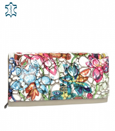 Dámska lakovaná farebná peňaženka s lesklým kvetinovým vzorom GROSSO