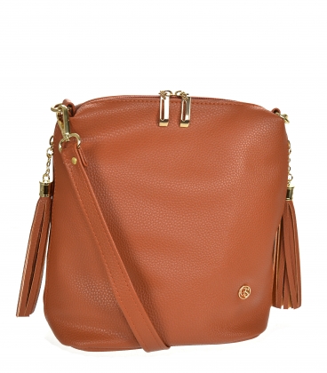 Barna crossbody kézitáska bojtokkal 20M006brown GROSSO