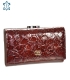 Women's lacquered burgundy brown wallet with a black GROSSO floral pattern