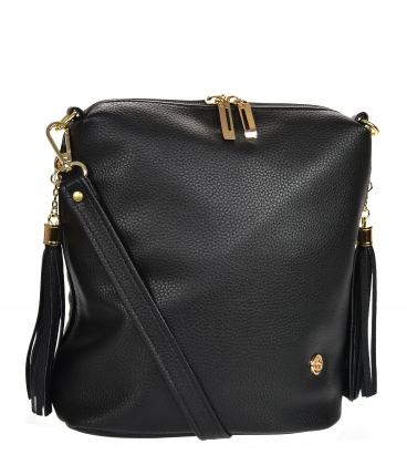 Black crossbody kabelka s třásněmi 20M006black GROSSO