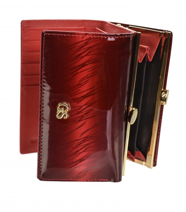 Women's red lacquered wallet with a strip pattern GROSSO