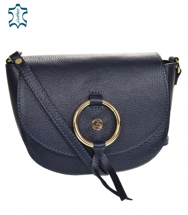 Blue leather crossbody handbag with a decorative gold ring GS107 Blue GROSSO