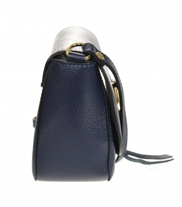 Blue leather crossbody handbag with a decorative gold ring GS107 Blue GROSSO
