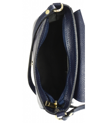 Blue leather crossbody handbag with a decorative gold ring GS107 Blue GROSSO
