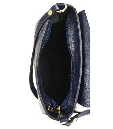 Modra kožená crossbody kabelka s ozdobným zlatým kroužkem GS107 Blue GROSSO