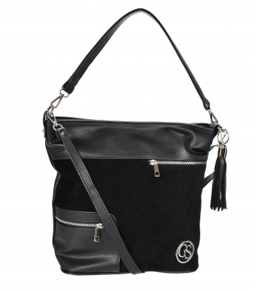 Black handbag with zippers and pendant 21V0005black GROSSO