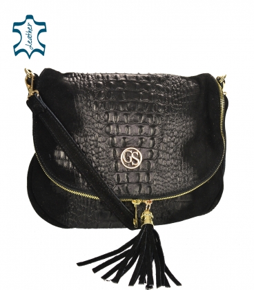 Black leather crossbody croco handbag KM030blackkroko GROSSO BAG