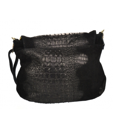 Black leather crossbody croco handbag KM030blackkroko GROSSO BAG
