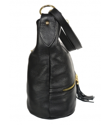 Fekete bőr táska rojtokkal GSKM050black GROSSO
