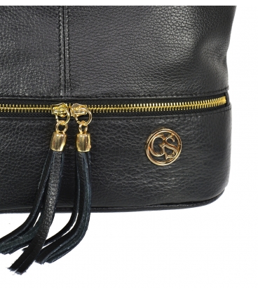 Black leather bag with tassels GSKM050black GROSSO