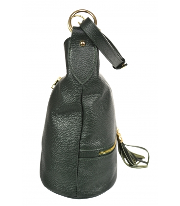 Tmavozelená kožená kabelka so strapcami GSKM050green GROSSO
