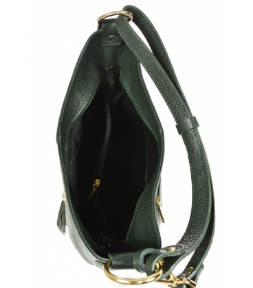 Tmavozelená kožená kabelka s třásněmi GSKM050green GROSSO