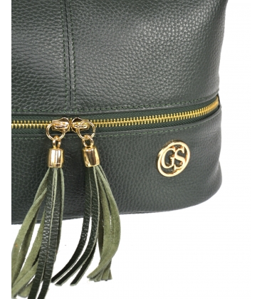 Dark green leather handbag with tassels GSKM050green GROSSO
