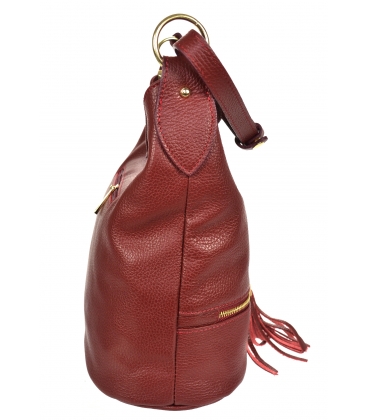 Červená kožená kabelka s třásněmi GSKM050red GROSSO