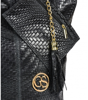 Black braided leather shopper bag GSKV067black GROSSO