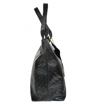 Černá proplétaná kožená shopper kabelka GSKV067black GROSSO