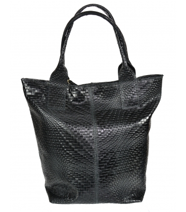 Černá proplétaná kožená shopper kabelka GSKV067black GROSSO