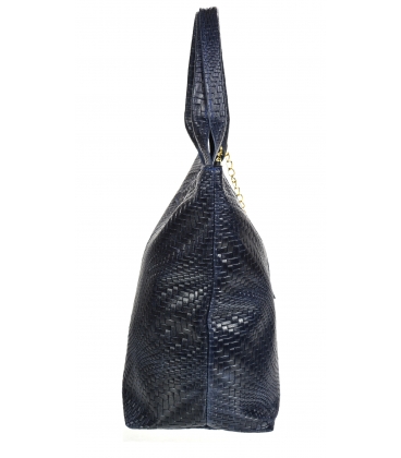 Dark blue braided leather shopper bag GSKV067blue GROSSO