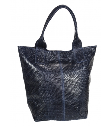 Dark blue braided leather shopper bag GSKV067blue GROSSO