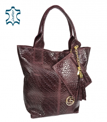 Bordó proplétaná kožená shopper kabelka GSKV067bordo GROSSO