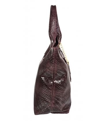 Burgundy braided leather shopper bag GSKV067bordo GROSSO