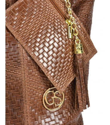 Brown braided leather shopper bag GSKV067brown GROSSO