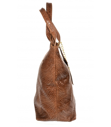 Hnědá proplétaná kožená shopper kabelka GSKV067brown GROSSO