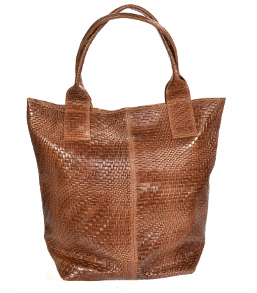 Hnědá proplétaná kožená shopper kabelka GSKV067brown GROSSO