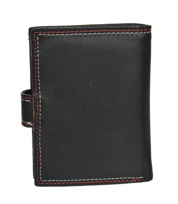 Pánska kožená čierna peňaženka s červeným prešívaním GROSSO GM-81B-123A