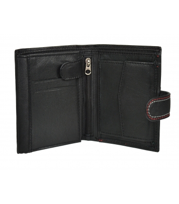 Men's leather black wallet with red stitching GROSSO GM-81B-123A