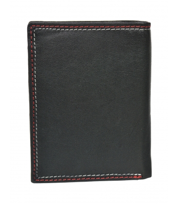 Men's leather black wallet with red stitching GROSSO GM-81B-123