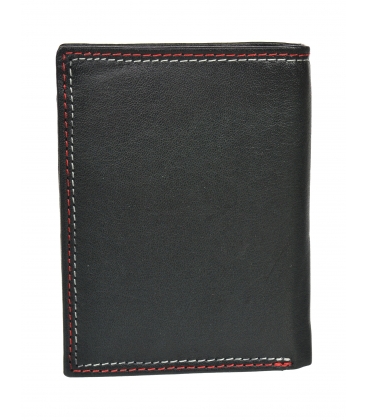 Pánská kožená černá peněženka s červeným prošíváním GROSSO GM-81B-123