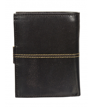 Men's leather dark brown wallet with stitching GROSSO TMS-51R-032