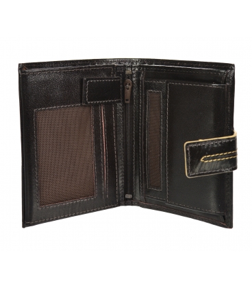 Men's leather dark brown wallet with stitching GROSSO TMS-51R-032