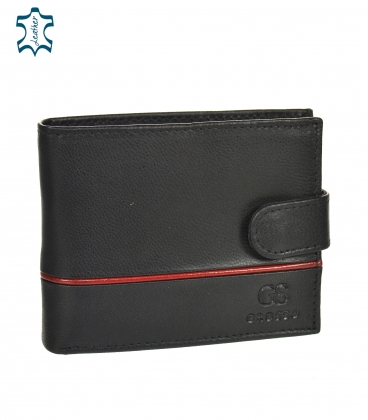 Pánská kožená černá peněženka s červeným páskem GROSSO TM-100R-035black/red