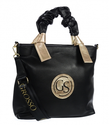 Black handbag with decorative handles and gold elements 19B015blackgold- Grosso