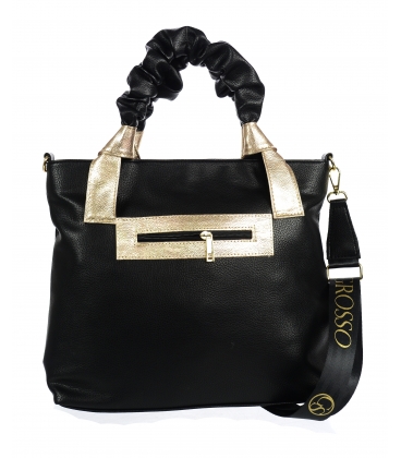 Black handbag with decorative handles and gold elements 19B015blackgold- Grosso